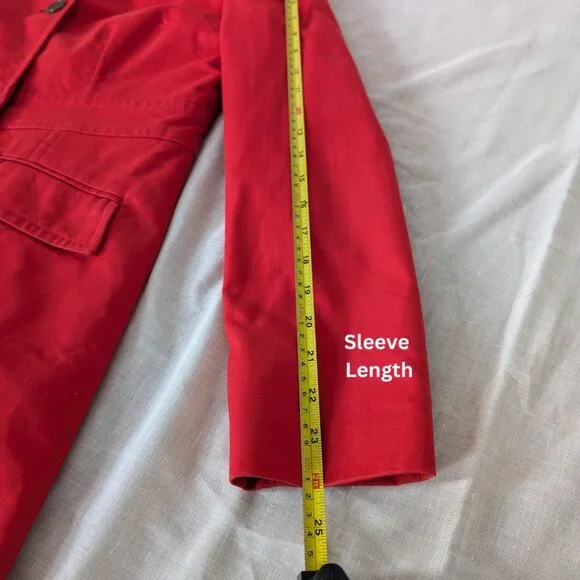 JACOB Long Red Trench Coat Button Up with Faux Pockets Women's Size M - Picture 10 of 13